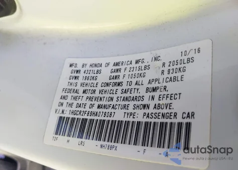 2017 Honda Accord Ex-L from USA, damaged, VIN 1HGCR2F89HA079087